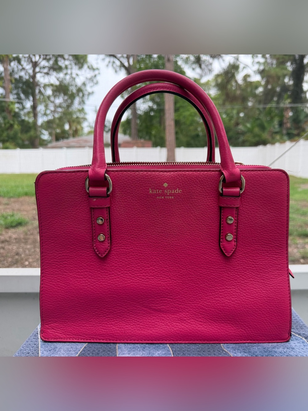 Kate Spade Mulberry Street Lise Ruby Pink Pebbled Leather Satchel Bag w Dust Bag